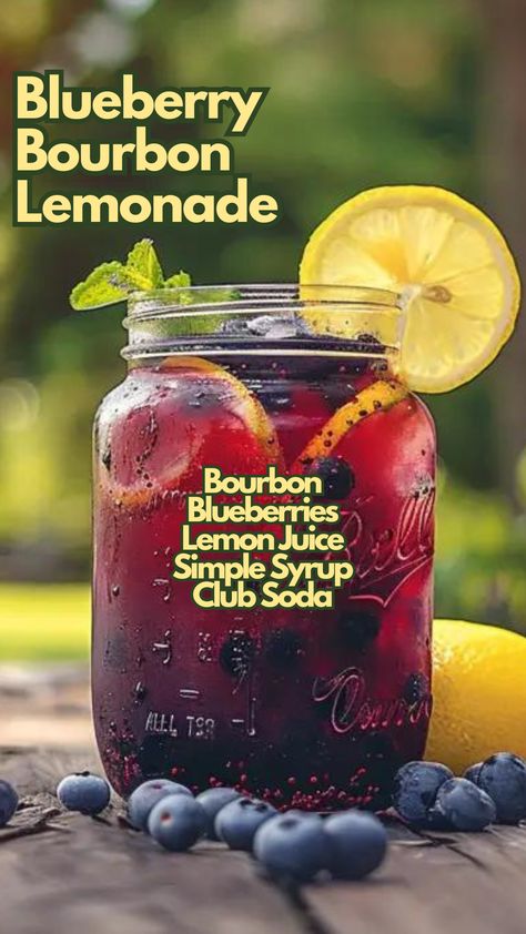 Blueberry Bourbon Lemonade is a refreshing cocktail that hits the spot on a hot day. Fresh blueberries and tangy lemon juice blend perfectly with the rich bourbon, creating a balanced and flavorful drink. #blueberrybourbonlemonade via @mybartender Blueberry Lemonade Cocktail, Boochelorette Party, Blueberry Liquor, Blueberry Cocktails, Bourbon Lemonade, Soda Cocktails, Lemonade Cocktails, Wine Mixed Drinks, Blueberry Cocktail