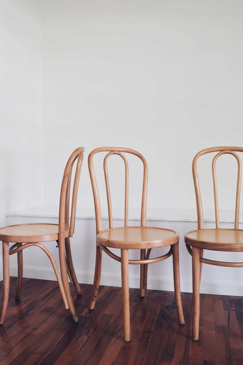 Rachel Schultz: REFINISHING BENTWOOD CHAIRS Refinished Chairs, Rental Home Decor, Thonet Chair, Nintendo Console, Bentwood Chairs, Mint Tea, Cafe Chairs, Tea Garden, Vintage Chairs