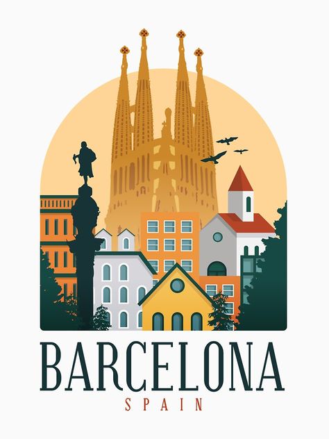 Barcelona Travel Poster, Complementary Color Scheme, Spain Poster, Barcelona Print, Cuadros Diy, Gallery Space, Poster Travel, Retro Travel Poster, Barcelona Travel