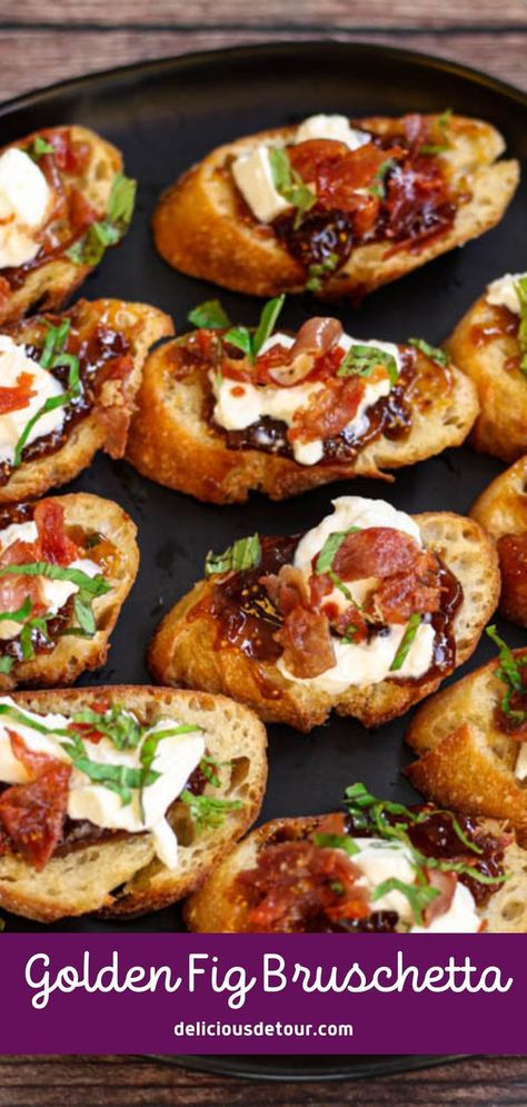 Fig Bruschetta, Fig Appetizer Recipes, Bruchetta Appetizers, Fig Appetizer, Prosciutto Appetizer, Italian Bruschetta, Bruschetta Appetizer, Fig Spread, Crostini Appetizers