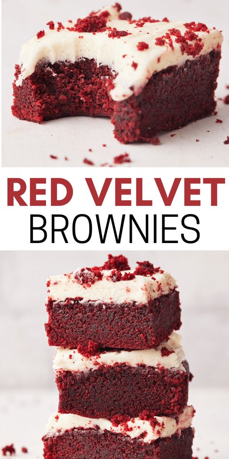 Brownies With Cream Cheese Frosting, Brownies With Cream Cheese, Velvet Brownies, Red Desserts, Red Velvet Brownies, Brownies Recipe Homemade, Easy Baking Recipes Desserts, Sweet Snacks Recipes, With Cream Cheese Frosting