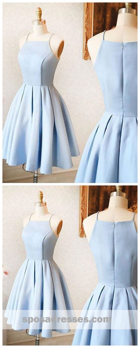 Simple Light Blue Short Cheap Homecoming Dresses Under 100, CM610 #homecoming Conformation Ideas, Homecoming Dresses Under 100, Confirmation Dresses, Light Blue Prom Dress, Prom Dresses Simple, Cute Homecoming Dresses, A Line Cocktail Dress, Satin Homecoming Dress, Cheap Homecoming Dresses