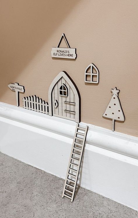 Laser Cut Christmas Ideas Laser Product Ideas, Laser Cut Elf On The Shelf, Laser Engraving Ideas Projects Woods, Elf On The Shelf Laser Cut Ideas, Laser Cut Christmas Ideas, Christmas Laser Projects, Laser Christmas Ideas, Elf Entrance, Christmas Laser Cut Ideas