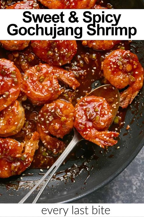 20-Minute Gochujang Shrimp (An Easy Korean Shrimp Recipe) Shrimp Japchae, Korean Shrimp Recipe, Asian Shrimp Recipes, Gochujang Shrimp, Korean Shrimp, Asian Shrimp, Korean Chili Paste, Main Salad, Freezing Leftovers