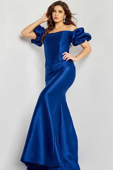 jovani Evening Dresses and Gowns Style 08361 Off Shoulder Mermaid Dress, Mermaid Formal Gowns, Off Shoulder Evening Dress, Jovani Dresses, Drape Sleeves, Prom Girl, Bubble Sleeve, Mermaid Evening Dresses, Mermaid Skirt