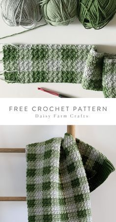 Crochet Gingham, Gingham Blanket, Modern Haken, Crochet Green, Plaid Crochet, Green Gingham, Pola Sulam, Stitch Crochet, Crochet Afghans