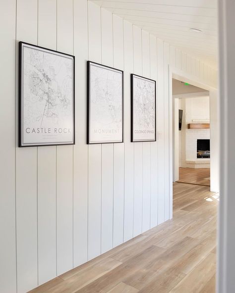 Living Room Vertical Shiplap, Hallway Panelling Floor To Ceiling, White Shiplap Living Room Wall, Contemporary Shiplap Wall, Shiplapped Living Room, Entryway With Shiplap Wall, Modern Shiplap Wall Living Room, Shiplap Wall Vertical Living Rooms, Vertical Versus Horizontal Shiplap