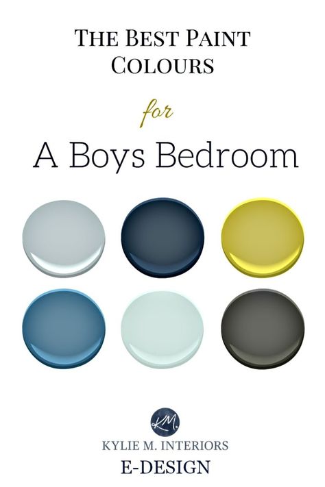 The best paint colour and accent ideas for a boys or teenager bedroom. Benjamin Moore. Kylie M INteriors E-design Boys Bedroom Colors, Kylie M Interiors, Boy Room Paint, Teenager Bedroom, Boys Bedroom Paint, Teenager Bedroom Boy, Teenage Boy Room, Coloring For Boys, Teen Boy Bedroom