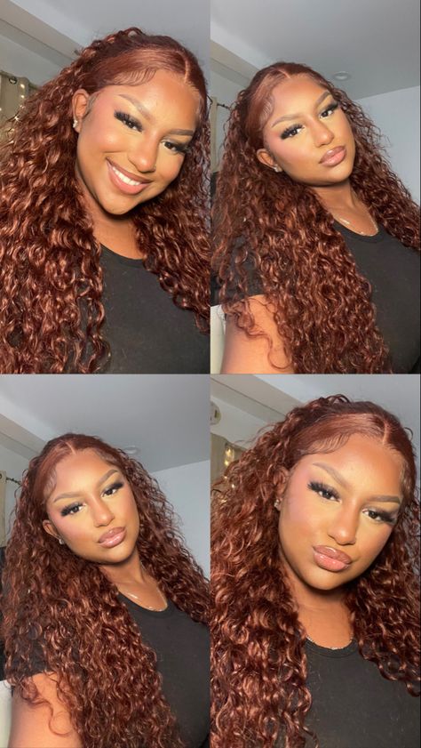 Red Head On Black Women, Ginger Hair Mixed Women, Full Head Color Ideas, Fall Curly Hair Color Black Women, Cognac Hair Color Black Women, Dark Copper Red Curly Hair, Dark Ginger Curly Hair Black Women, Ginger Hair On Tan Skin Curly Hair, Ginger On Curly Hair