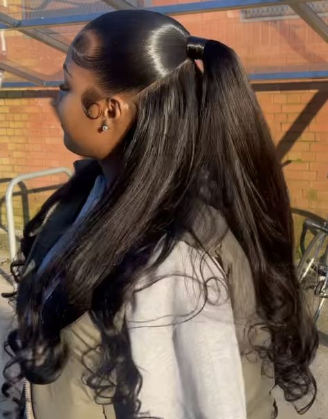 Half Up Half Down With Weave Black Women, Half Up Half Down Body Wave Sew In, Half Up Half Down Hair Black Women Wuick Weave, Half Up Half Down Hair Leave Out, Sew Ins Half Up Half Down, Up And Down Hairstyles Weave Straight, Half Half Down Hairstyles, Half Uo Half Down Quickweave, Half Up Half Down Hair Curly Hair Weave