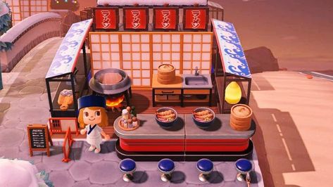 Sushi Animal Crossing, Acnh Sushi Restaurant Outdoor, Acnh Sushi Stall, Acnh Asian Market, Animal Crossing Ramen Shop, Acnh Food Court, Japan Acnh Island, Acnh Food Stall, Animal Crossing Japanese Restaurant