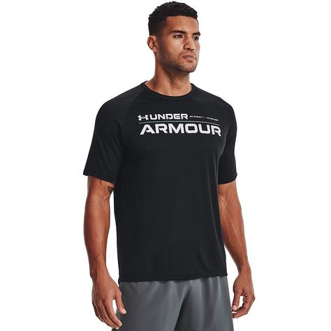 Nothing but the best. Equip your active gear with this performance-packed men's Under Armour Tech tee. UA Tech™ fabric is quick-drying, ultra-soft & has a more natural feel Anti-odor technology prevents the growth of odor-causing microbes Material wicks sweat & dries really fast Tag free Crewneck Raglan short sleevesFIT & SIZING Loose fitFABRIC & CARE Polyester Machine wash Imported Color: Black. Gender: male. Age Group: adult. Training Gear, Under Armour Men, Keep Fit, Under Armor, Big & Tall, Black Shorts, Sport Outfits, Under Armour, Short Sleeves