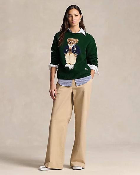 Ralph Lauren Outfits Women, Ralph Lauren Sweater Outfit, Polo Ralph Lauren Aesthetic, Polo Sweater Outfit, Polo Ralph Lauren Outfits, Polo Bear Ralph Lauren, Crewneck Outfit, Polo Shirt Outfits, Polo Outfit