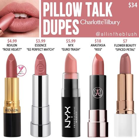 *UPDATED* Charlotte Tilbury Pillow Talk Lipstick Dupes via @allintheblusho n IG Best Everyday Lipstick, Charlotte Tilbury Pillow Talk Lipstick, Pillow Talk Lipstick, Charlotte Tilbury Pillow Talk, National Lipstick Day, Revlon Makeup, Work Makeup, Girlie Girl, Blush On