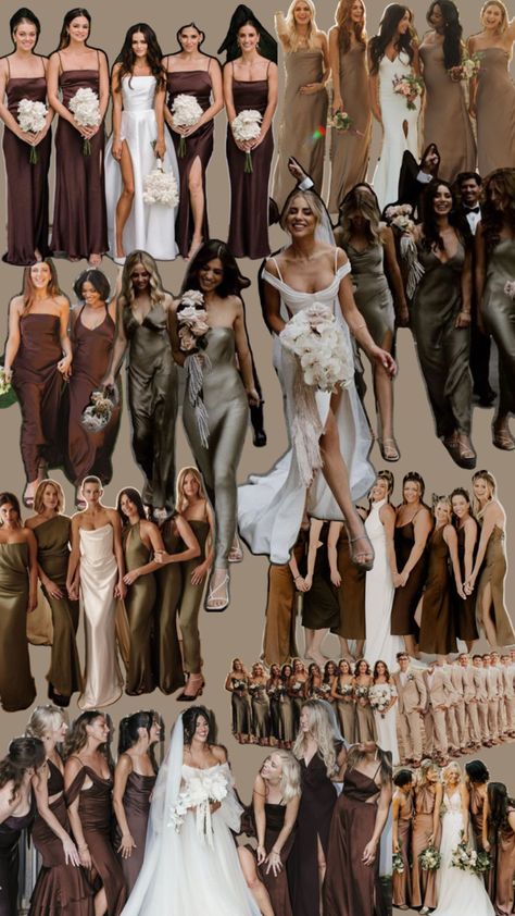 Bridesmaid Dress Color Schemes, Brown Wedding Themes, Wedding Guest Suits, Brown Bridesmaid Dresses, Neutral Bridesmaid Dresses, Tan Wedding, Dress Code Wedding, Bridesmaid Colors, Fall Wedding Guest Dress