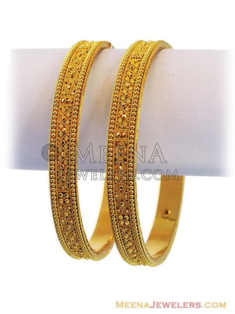 22K  Filigree Gold  Bangles(2 Pcs) ( Gold Bangles ) 1 Tola Gold Bangles, 3grams Gold Earrings Indian, Gold Bengals Designs Latest, Gold Bangles Design Latest Indian, Gold Bengals, Plain Gold Bangles, Filigree Bangle, 22k Gold Bangles, Gold Bangles Indian