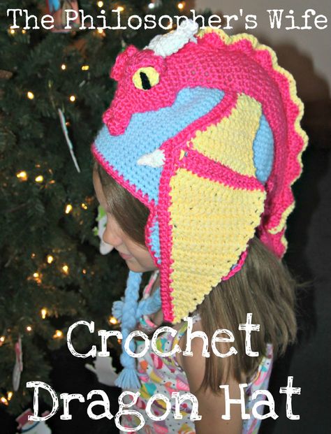 The Philosopher's Wife: Crochet Dragon Hat Crochet Dragon Hat, Dragon Hat, Crochet Dragon Pattern, Cool Beanies, Dragon Hats, Earflap Beanie, Crocheting Ideas, Crocheted Hat, Hat Base