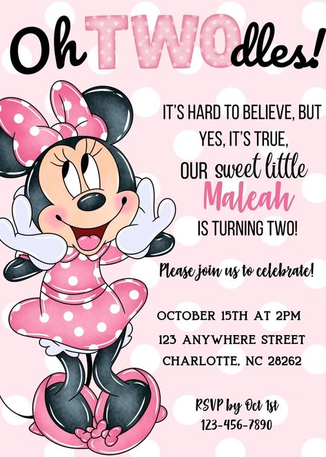 Γενέθλια Mickey Mouse, Oh Twodles, Minnie Mouse Birthday Theme, Twodles Birthday, Minnie Mouse Birthday Party Decorations, Minnie Mouse Birthday Invitations, 2nd Birthday Party For Girl, Minnie Mouse Birthday Cakes, Minnie Mouse Invitations