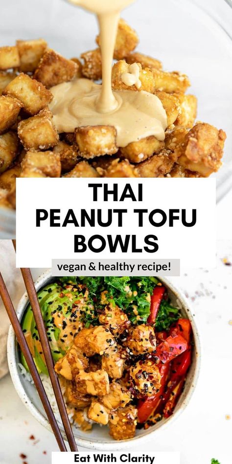 Tofu Buddha Bowl, Tofu Bowls, Peanut Tofu, Plat Vegan, Tasty Vegetarian Recipes, Think Food, Buddha Bowl, Peanut Sauce, Tofu Recipes