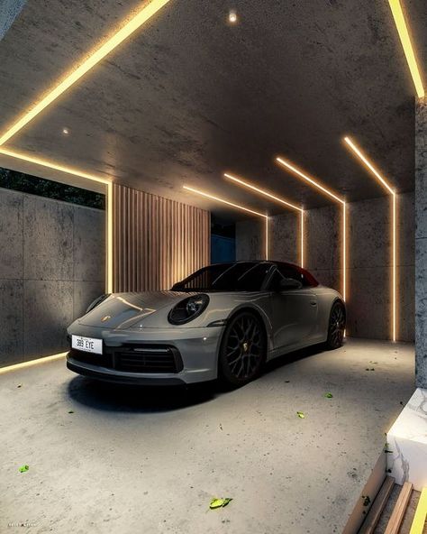 Modern Garage Ideas Interior Design, Garage Aesthetic House, Elegant Garage Interior, House Garage Aesthetic, Garage Luxury Design, Parking Design Interior, Villa Garage Design, Luxury Garage Interior Design, Aesthetic Car Garage