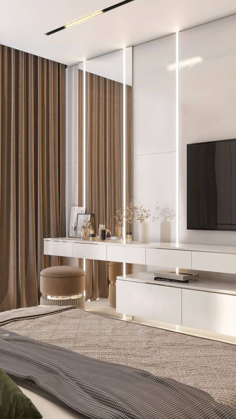 Console Table Under Tv, Hotel Bedroom Design, Bedroom Tv Wall, Long Console, Long Console Table, Latest Living Room Designs, Dressing Table Design, Bedroom Dressing Table, Mirror Wall Bedroom