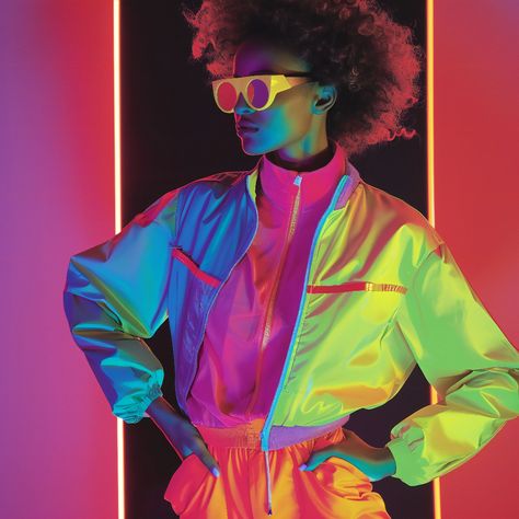 Neon Fever: Embracing the Bold and the Bright in 80s Fashion Modern 80s Aesthetic, 90s Neon Outfits, Neon Outfits Aesthetic, 80s Neon Fashion, Neon Fashion Outfit, 80s Neon Outfit, Miami Neon, Neon Clothes, Swaggy Fits