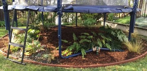 What to Put Under a Trampoline: The Best Landscaping Options » Turf Mechanic Gravel Under Trampoline, Diy Trampoline Spring Cover, Trampoline Landscape Ideas, Under Trampoline Ideas, Trampoline Landscaping, Trampoline Ideas, Garden Trampoline, Play Area Backyard, Backyard Trampoline