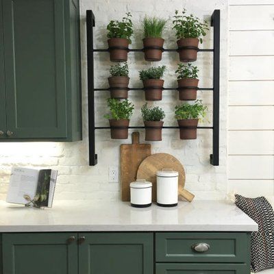 Apartment Herb Gardens, Living Wall Indoor, Fixer Upper Kitchen, Hanging Herbs, Built In Pantry, Herb Garden In Kitchen, Herbs Garden, Green Kitchen Cabinets, Kitchen Herbs