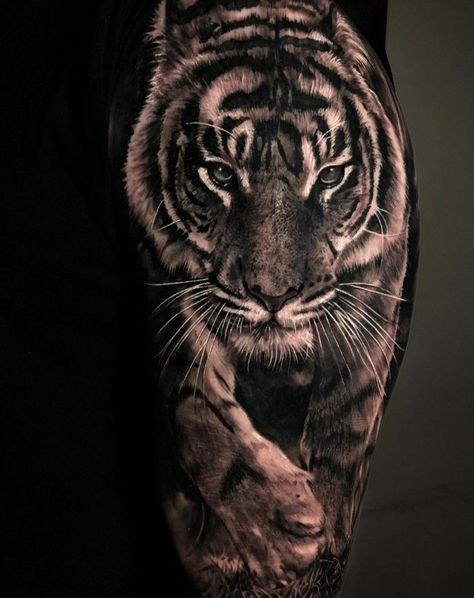 Tiger Hand Tattoo, Tiger Tattoo Sleeve, Big Cat Tattoo, Animal Sleeve Tattoo, Tiger Tattoo Design, Calf Tattoo, Tattoo Ideas Female, Head Tattoos, Tiger Tattoo