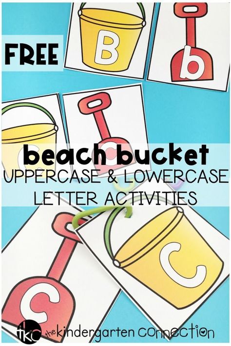 FREE Beach Bucket Uppercase and Lowercase Letter Activities! These printable alphabet cards can be used in a variety of ways for some beach themed summer fun! Perfect for Pre-K and Kindergarten! #letters #alphabet #prek #prekindergarten #kindergarten #preschool #summer #beachbucket #freeprintable Word Wall Alphabet Letters Free Printable, Summer Letter Activities Preschool, Beach Theme Literacy Activities, Summer Alphabet Activities, Beach Language Activities Preschool, Beach Literacy Activities Preschool, Preschool Beach Theme Activities, Beach Math Activities Preschool, Preschool Beach Activities