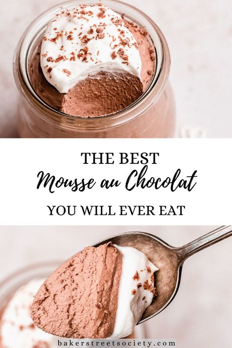 This mousse au chocolat recette (recipe) is deceptively easy and delicious. It only takes 10 minutes to make, and the flavor is out of this world good! Make this semi-sweet chocolate mousse, and your tastebuds will be in heaven! #easychocolatemousse #chocolatedesserts #frenchchocolatemousse #chocolatemoussewithouteggs Egg White Chocolate Mousse, The Best Chocolate Mousse Recipe, Chocolate Mousse For Two, Light Chocolate Mousse, Chocolate Mousse For One, Three Chocolate Mousse Cake, Water And Chocolate Mousse, Instant Chocolate Mousse, Chocolate Mousse No Gelatin