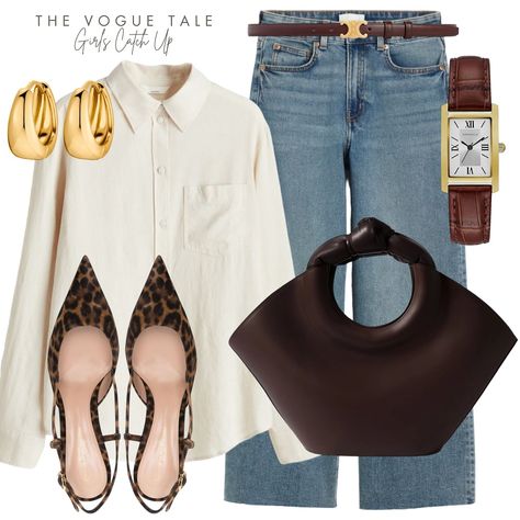 Elevated essentials: jeans, button-down, and classic accessories for effortless chic. *brands tagged #CasualElegance #TimelessStyle #vogue #virtualstylist #shopthelook Boho Chic Classic Outfits, Classic Outfit Ideas For Women, Chic Effortless Outfits, Chic Effortless Style, Modern Chic Outfits, Vogue Clothes, Classic Chic Outfits, Chic Mom Outfits, Effortless Chic Outfits