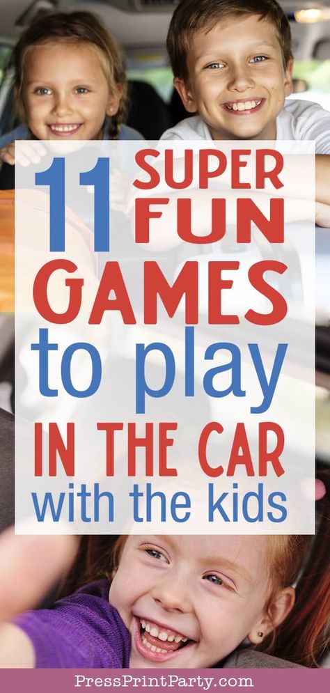 FUN GAMES TO PLAY IN THE CAR WITH THE KIDS - Great games for car trips for family vacations and road trips. Nothing required. Travel activities that are great for children of all ages, from elementary to teenagers and even parents. Awesome games from the license plate game and I spy to ideas and new games I know you haven't played! #family #vacation #cargame #roadtrip #freeprintable #summer #game #printable By Press Print Party! Family Car Games, Road Trip Car Games, Car Ride Games, Fun Car Games, Car Games To Play, Car Trip Games, Fun Road Trip Games, Car Games For Kids, Fun Games To Play