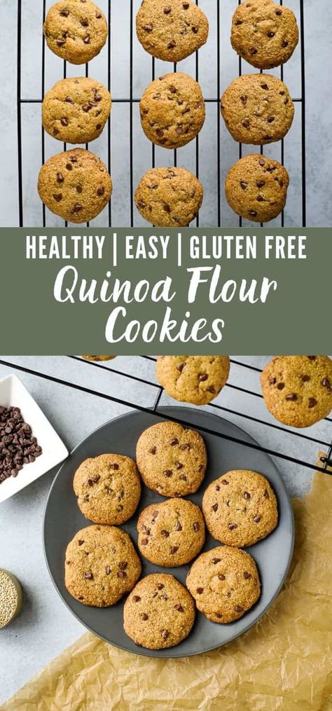 These quinoa flour cookies are just as delicious as your favorite chocolate chip cookie, but they're made with healthy ingredients! The quinoa adds a nutty flavor that makes these soft cookies completely irresistible! #dessert Quinoa Chocolate Chip Cookies, Quinoa Flour Cookies, Quinoa Dessert Recipes, Quinoa Flour Recipes, Flour Desserts, Quinoa Desserts, Current Recipes, Student Food, Quinoa Cookies