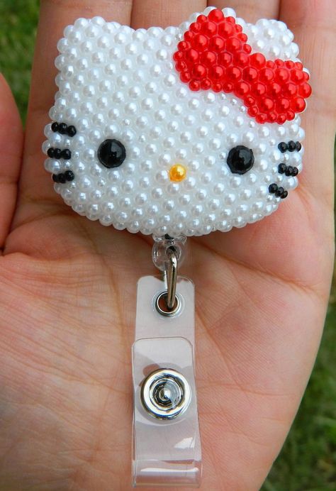 PRICES MAY VARY. Kitty Size : 45mm *42mm 100% Handcrafted Kitty Face with Retractable ID Badge Reel Silicone Badge Reel, Id Badge Reels, Name Badges, Id Badge Holders, Nurse Life, Badge Holder, Red Bow, Id Badge, Badge Holders