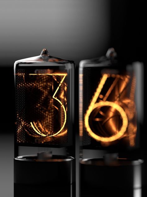 The Nixie Tube by Kento FukudaI Industrial Clock, Maya Modeling, Nixie Tube, Banner Design Inspiration, Mechanical Design, Dark Photography, Retro Music, 4 Hours, Science And Nature