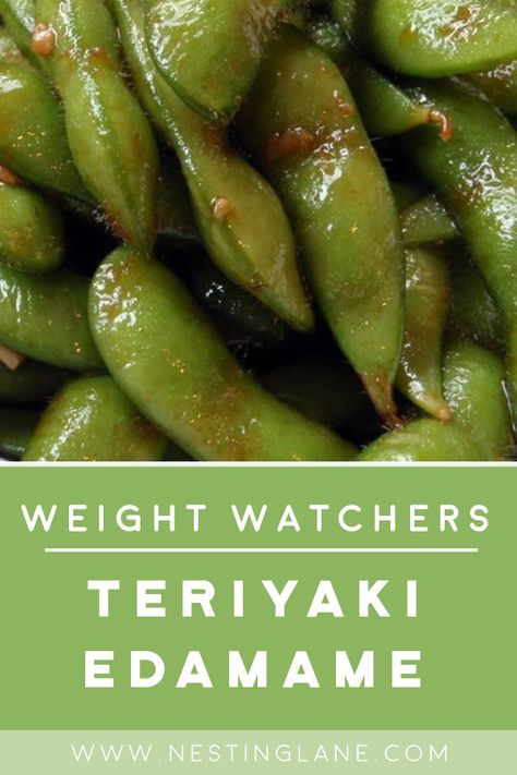 Weight Watchers Quick and Easy Garlic Teriyaki Edamame Recipe with garlic, edamame in the pod, teriyaki sauce, brown sugar, rice vinegar, sesame oil, and sesame seeds. A low calorie side dish with 261 calories and 8 Smart Points Teriyaki Edamame, Ww Vegetarian, Low Calorie Sides, Edamame Recipe, Low Calorie Side Dishes, Recipe With Garlic, Weight Watchers Lunches, Edamame Recipes, Sugar Rice