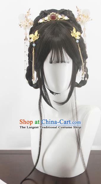 Chinese Traditional Hanfu Tang Dynasty Hairpieces Cosplay Young Lady Hair Accessories Ancient Princess Bangs Wigs Headwear Han Dynasty Hairstyles, Tang Dynasty Hairstyles, Chinese Hairstyle Traditional, Tang Dynasty Hair, Chinese Traditional Hairstyles, Traditional Chinese Hairstyle, Ancient Chinese Hairstyles, Hanfu Cosplay, Cosplay Fairy