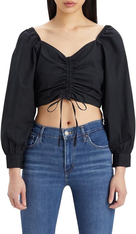 Levi's Women's Devin Blouse (Also Available in Plus) Boho Fits, Billowy Sleeves, Statement Blouse, Levis Women, Boho Casual, Crop Blouse, Black Blouse, Levi's, Long Sleeve Tops