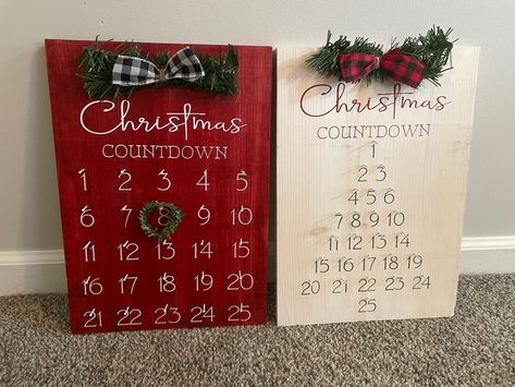 Handmade - wood, countdown calendar - 16x12 inches. Farmhouse Advent Calendar, Christmas Countdown Wood Sign, Christmas Countdown Sign, Count Days, Christmas Countdown Diy, Christmas Tree Shape, Countdown Sign, Small Wreath, Christmas Crafts To Sell