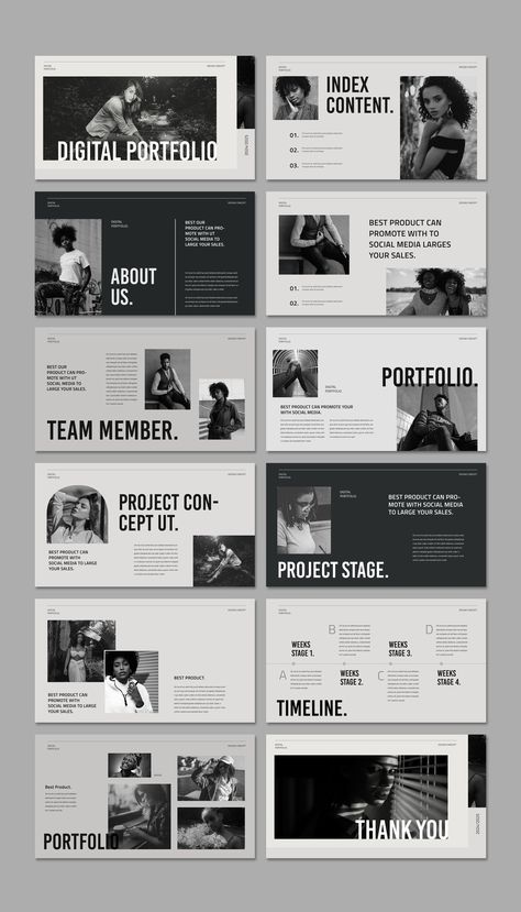 Digital Portfolio Layout Stock Template | Adobe Stock Photography Portfolio Layout, Press Kit Design, Ppt Template Design, Magazine Ideas, Presentation Deck, Powerpoint Layout, Brand Manual, Portfolio Design Layout, Layout Design Inspiration