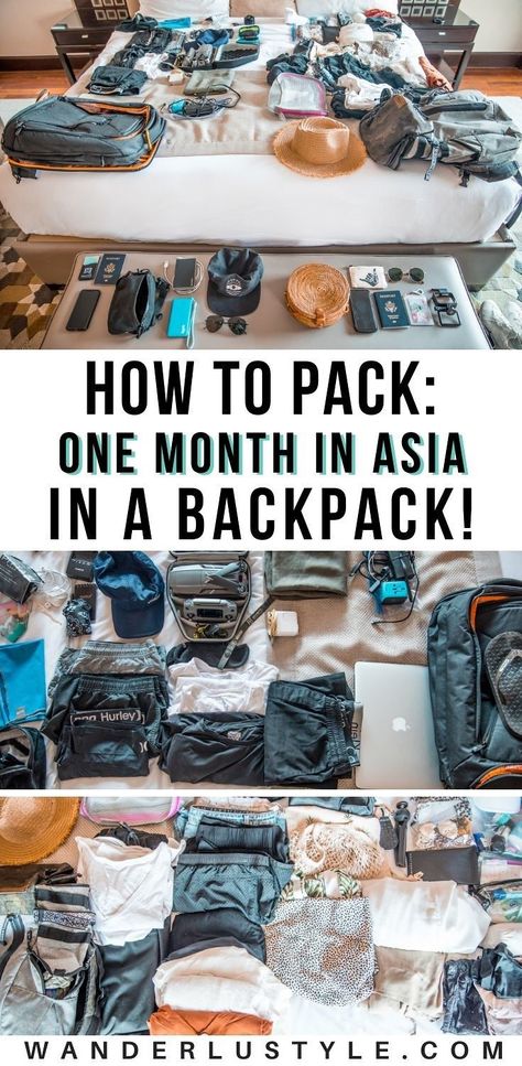 Travel Capsule Wardrobe Southeast Asia, Backpacking Southeast Asia Aesthetic, Southeast Asia Travel Outfit, What To Pack For Bali, What To Pack For Japan, Pack For Japan, Southeast Asia Packing, Bali Backpacking, Backpacking Outfits