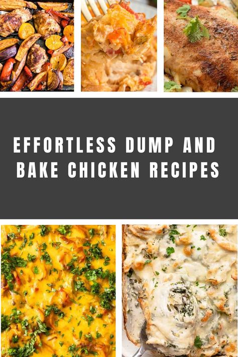 Looking for easy dump and bake chicken recipes? These delicious dump and bake dinners featuring chicken will save you time in the kitchen with minimal prep work. From creamy casseroles to flavorful one-pan meals, these recipes are perfect for busy weeknights or lazy weekends. Say goodbye to complicated cooking and try out these convenient dump and bake chicken recipes today! Dump And Bake Meals Easy Dinners, Chicken Bakes For Dinner, Dump And Bake Recipes Chicken, Baked Chicken Meals, Dump Casserole Recipes, Dump And Bake Casseroles, Bake Chicken Recipes, Dump And Bake Recipes, Dump Chicken Recipes