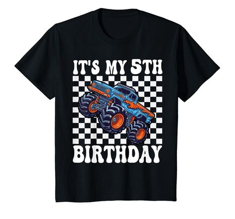 PRICES MAY VARY. This 5th birthday boy design monster truck themed 5th birthday boy featuring monster truck design is great for family matching monster truck birthday Five year old birthday boy party. for your son's birthday celebrating. great gifts for kids 5 year old 5th birthday boy monster truck party Design family matching birthday design for 5 year old boy Makes a great monster truck birthday supplies accessory for monster truck kids lover. Lightweight, Classic fit, Double-needle sleeve an Monster Truck Theme Birthday Party, Monster Truck Kids, 4th Birthday Boys, Monster Truck Theme, 5th Birthday Boys, Son's Birthday, Monster Truck Party, Truck Theme, Monster Trucks Birthday Party