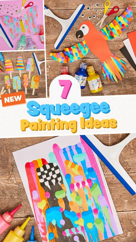 Squeegee Painting Ideas ✨. Squeegee painting is such an exciting and creative experience for children. There’s so much joy to be had with a squeegee and some paint that we think you’ll want to try this technique straight away. Browse our craft projects today! #BakerRoss #GetKidsCrafting #painting #Squeegeepainting Kinder Summer Activities, Diy Squeegee Art, Scraper Painting, Art Club Ideas, Painting Craft Ideas, Squeegee Art, Squeegee Painting, Process Painting, Summer Art Projects