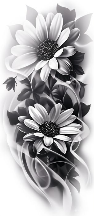 Crysantenum Flower Illustration, Filler Tattoo Ideas Backgrounds, Black Work Flower Tattoo, Flower And Mandala Tattoo, Black And Grey Flower Tattoo, Neo Traditional Flowers, Black And Grey Tattoo Ideas, Exotic Flower Tattoos, Black And Grey Rose Tattoo