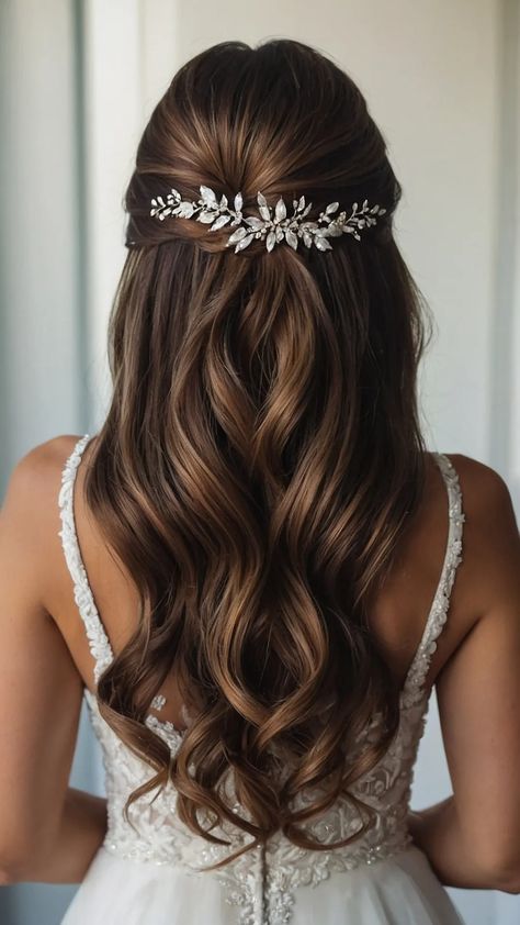 15 Effortlessly Chic Half Up Half Down Wedding Hairstyles 33 Wedding Hairstyles For Medium Long Hair, Wedding Hair Comb Half Up, Bridal Hair Cathedral Veil, Straight Hair Hairstyles Wedding, Classic Wedding Hairstyles Half Up, Wedding Hair Pins Half Up, Hairstyles Half Up And Half Down, Half Up Half Down With Hair Piece, Classic Half Up Half Down Wedding Hair