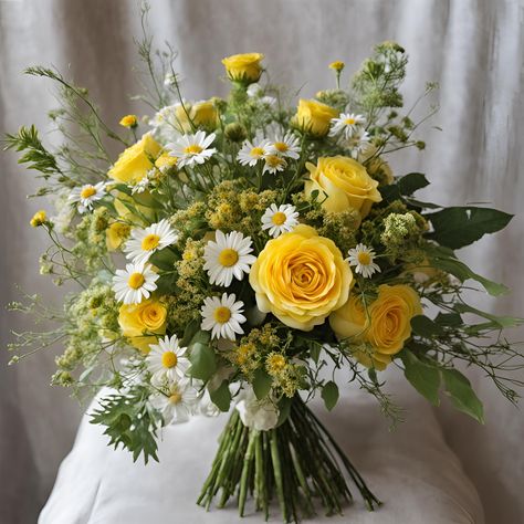 Garden Style Yellow and White Hand-Tied Flower Bouquet Immerse yourself in the enchanting beauty of our garden-style hand-tied bouquet, featuring a delightful mix of yellow and white blooms. This charming bouquet captures the essence of a sunlit garden, bringing a touch of nature’s splendor to any occasion. Bouquet Highlights: Design: Seasonal blooms arranged in a loose, garden-inspired style, this bouquet exudes a natural, freshly-picked look that’s both elegant and relaxed. Presentation: Expertly hand-tied with rustic twine, adding a touch of countryside charm and sophistication. Size: Generously sized at approximately 18 inches in height and 14 inches in diameter, perfect as a statement piece or a heartfelt gift. Fragrance: A light and refreshing scent that evokes the feeling of a strol Daisy Roses Bouquet, Yellow Daffodil Bouquet, Small Fall Flower Bouquet, Daisy And Roses Bouquet, Small Yellow Bouquet, Yellow Green And White Wedding Decor, Light Yellow Bouquet, Bridesmaid Flowers Bouquets, Tulip Bouquet Arrangement