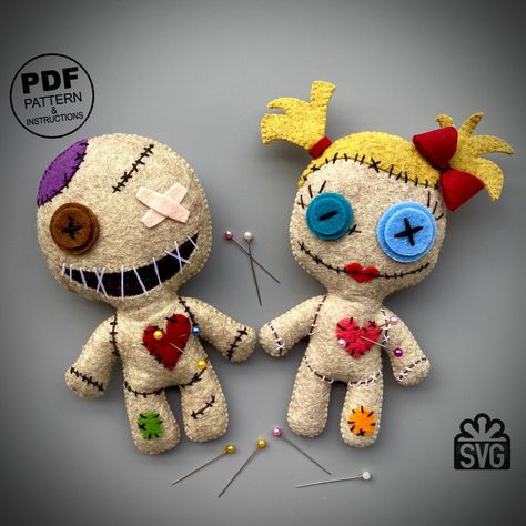 PDF pattern for Felt Voodoo Doll. This PDF hand sewing pattern will give you a pattern and step by step instruction to make a Felt Voodoo Doll. All instructions are written in English. Also, in the PDF file you will find links to videos (YouTube), in which all the stitches we use are filmed in detail. - This listing is for an instant-download (PDF PATTERN) - This is not a finished toy. Our store sells exclusively patterns and instructions for hand-sewing toys. Any materials and tools are also not included. PDF tutorial includes: - Step by step pictures tutorial. - List of required materials - List of required tools - Full size pattern pieces for print (no need to enlarge or resize) - Basic stitching guide with detailed images. Links to videos are also included (all the stitches we use). - Voodoo Doll Diy Crafts, Free Voodoo Doll Sewing Patterns, Diy Voodoo Dolls Template, Halloween Felt Crafts Free Pattern, Voodoo Doll Diy, Vodo Dolls, Diy Voodoo Doll, Felt Voodoo Doll, Ugly Dolls Diy