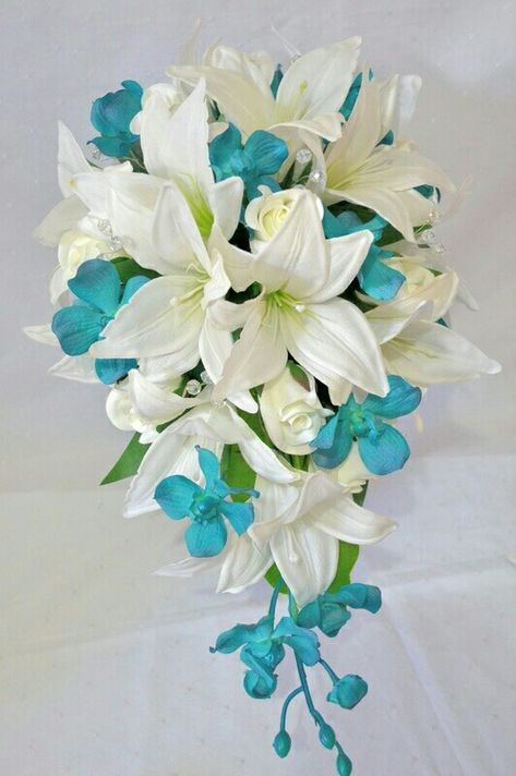 Turqoise Wedding, Turquoise Wedding Bouquets, Blue Orchid Bouquet, Turquoise Bouquet, Tangerine Wedding, Wedding Flower Bouquets, Wedding Cheap, Frozen Wedding, Teardrop Bouquet